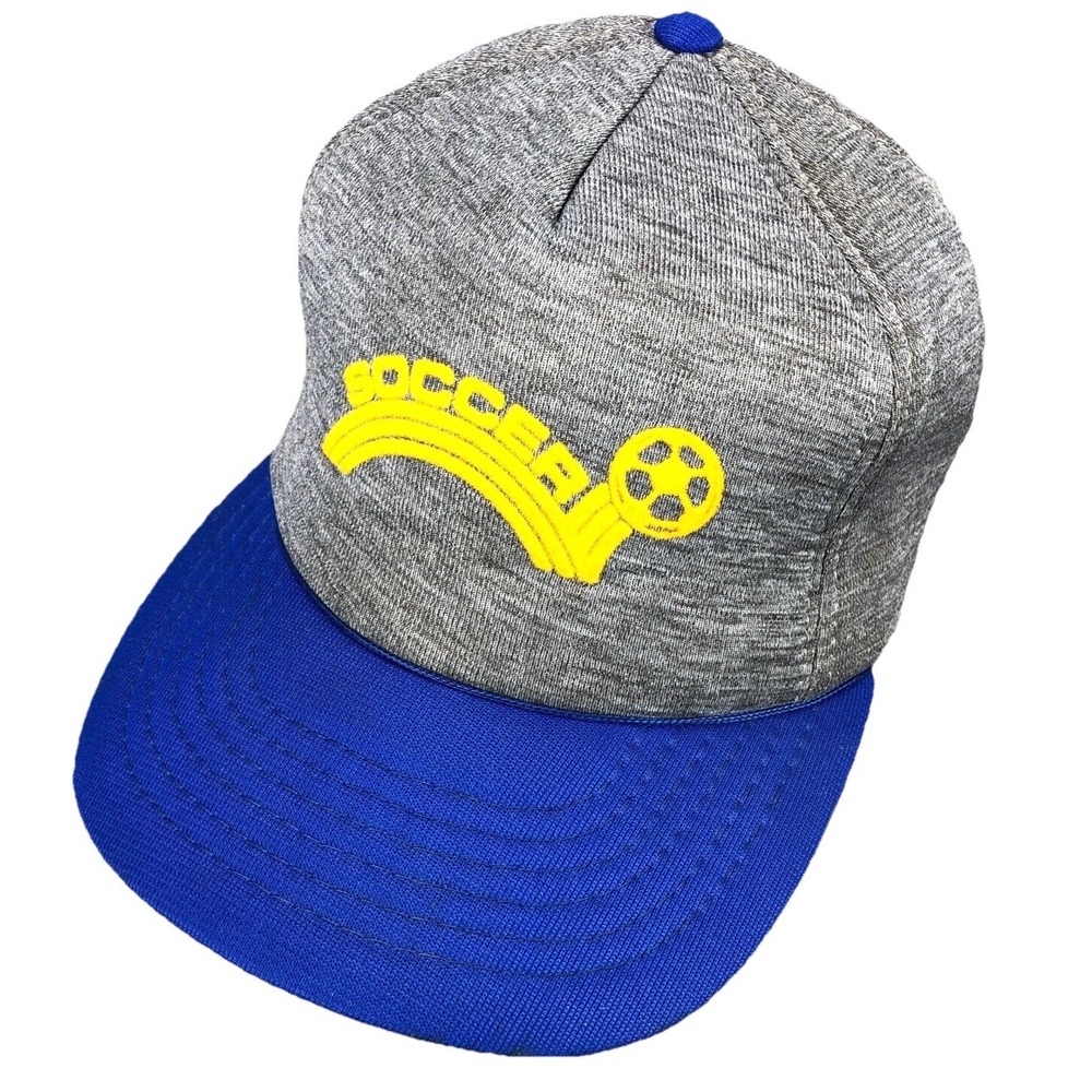 Vintage Soccer Trucker Hat Cap Snapback Gray Dome 80s 90s Youngan Foam Spell Out